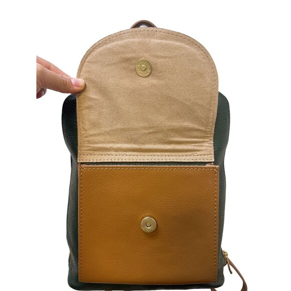 Divina Ferenze Two-Tone Green & Brown Faux Leather Backpack w/Magnetic Snap Pock - Picture 5 of 13